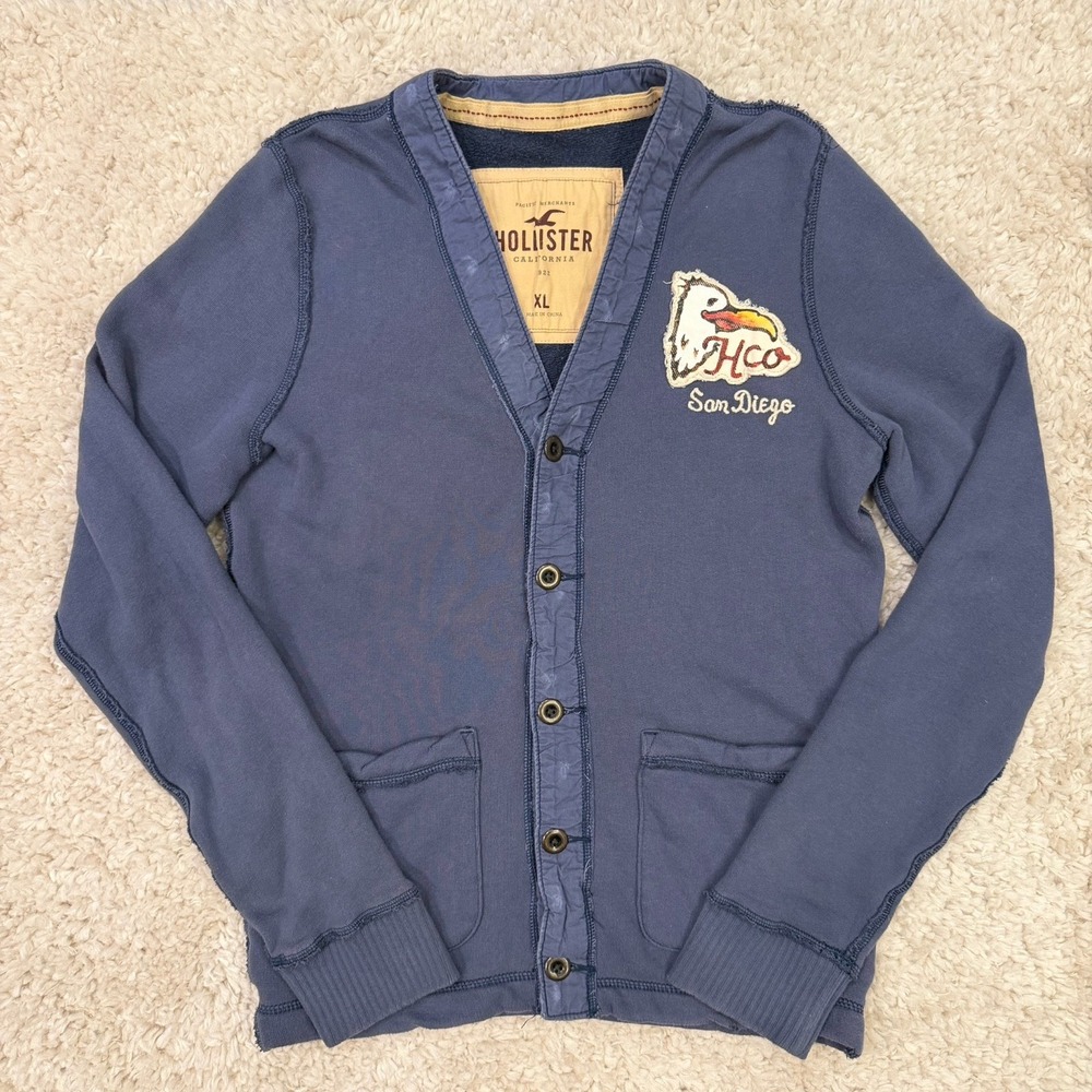 Y2K Hollister Cardigan Sweatshirt Slim Fit XL Hco San Diego Pelican Embroidered